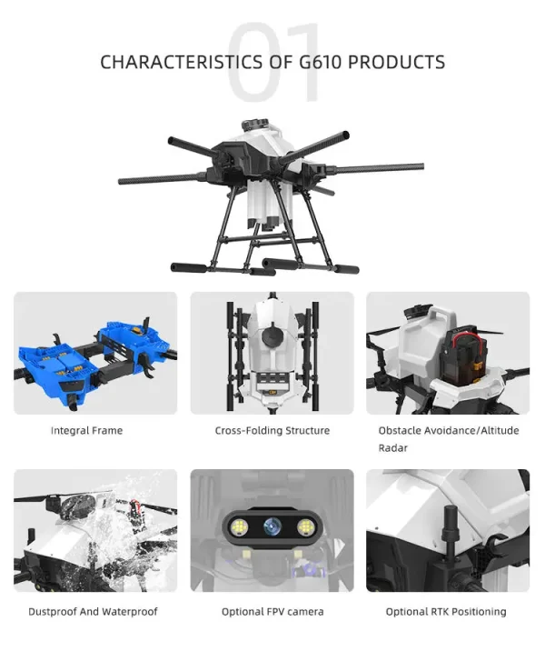 Samli EFT G610 10L Agriculture Drone Frame Fumigation Drone with Multi Functionality Spraying Fertilizing System Six Axis Uav - Image 3
